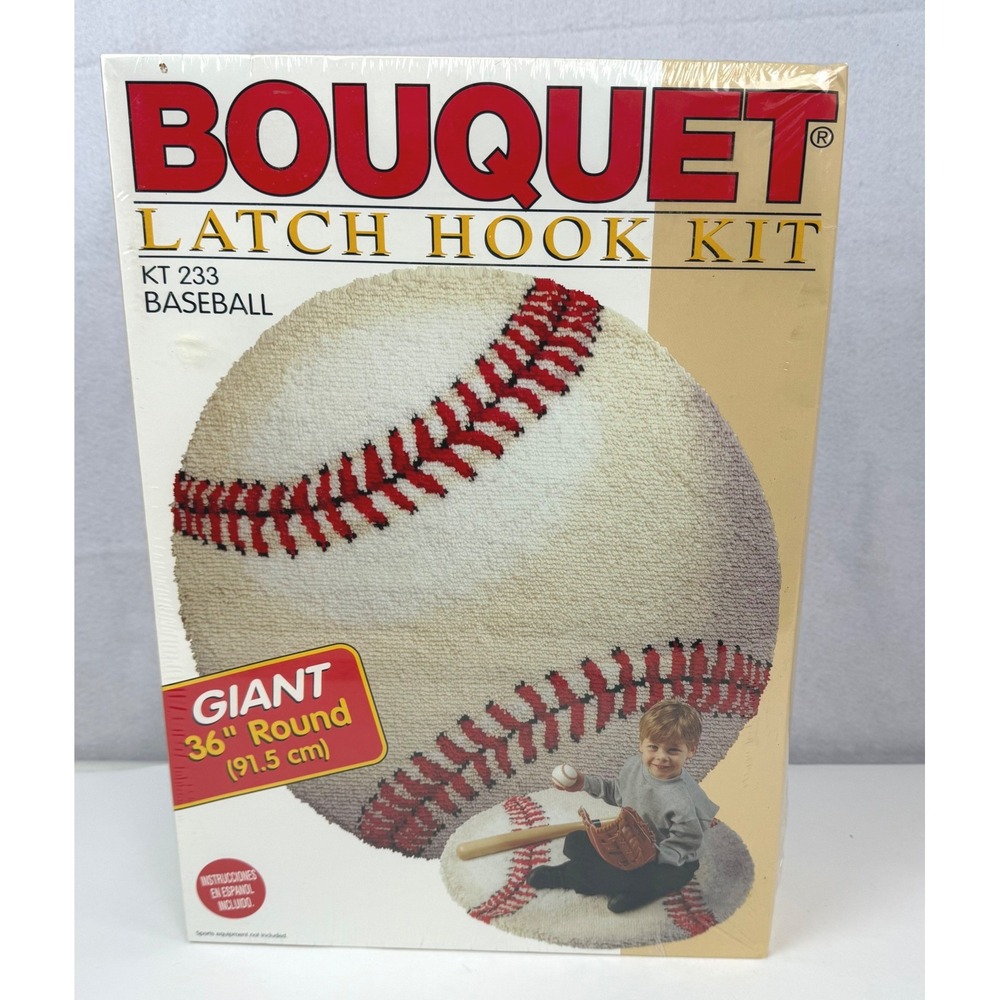 Bouquet Latch Hook Kit 36in White Baseball KT 233  Giant Round Rug Kit